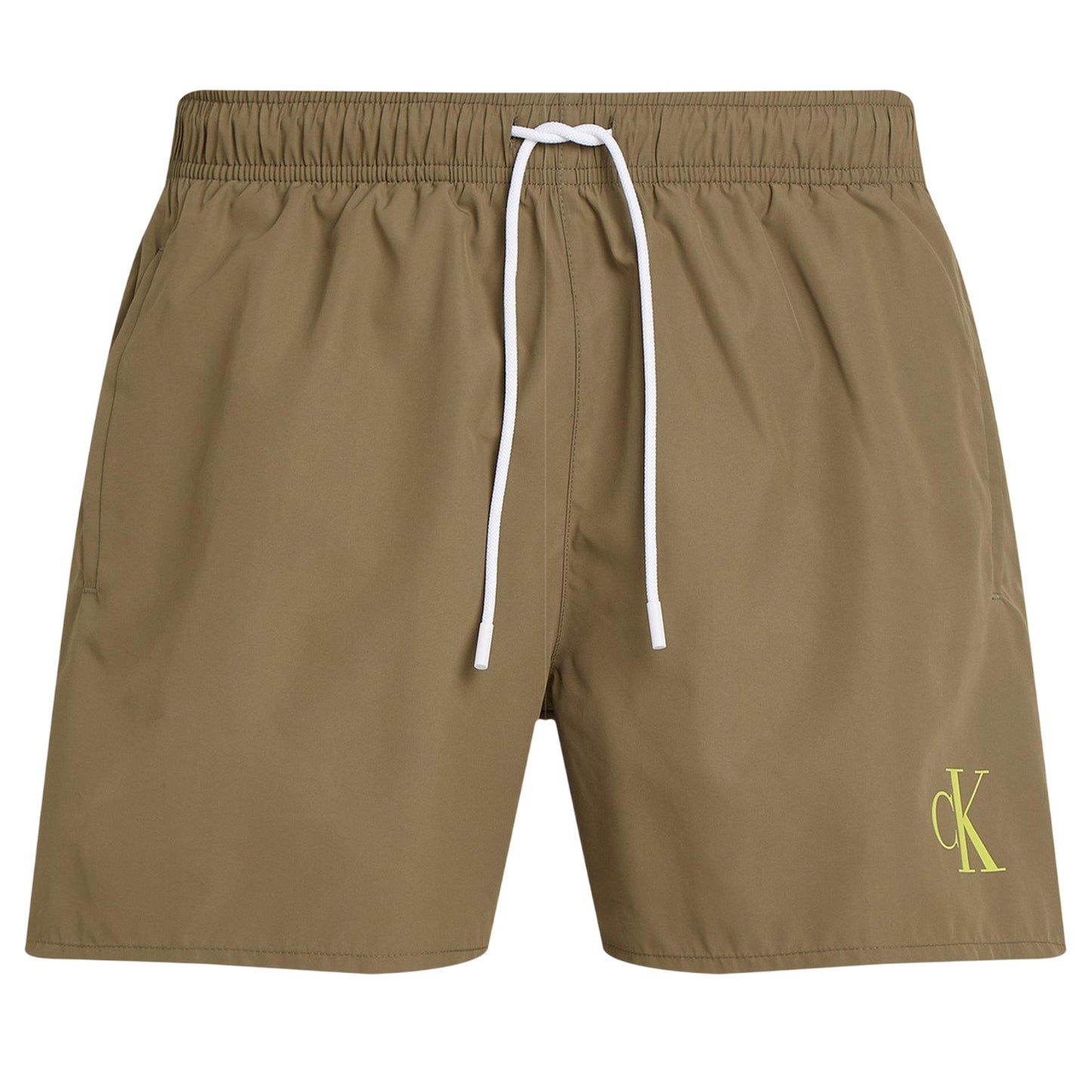 Dusky Green - Front - Calvin Klein Mens Contrast Logo Regular Swim Shorts