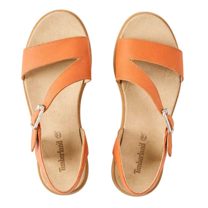 Orange - Side - Timberland Womens-Ladies Calista Bay Leather Flatform Sandals