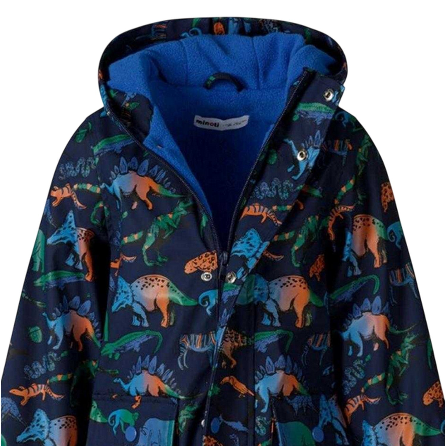 Navy - Side - Minoti Boys Dinosaur Waterproof Jacket
