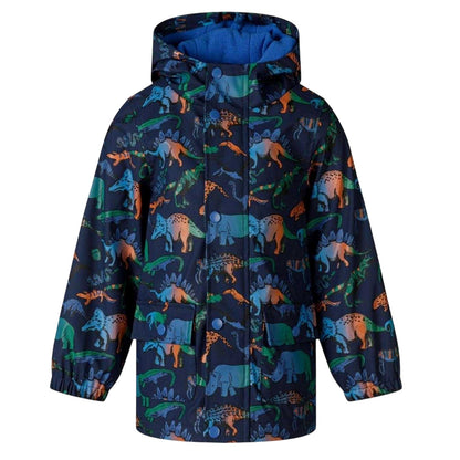 Navy - Front - Minoti Boys Dinosaur Waterproof Jacket