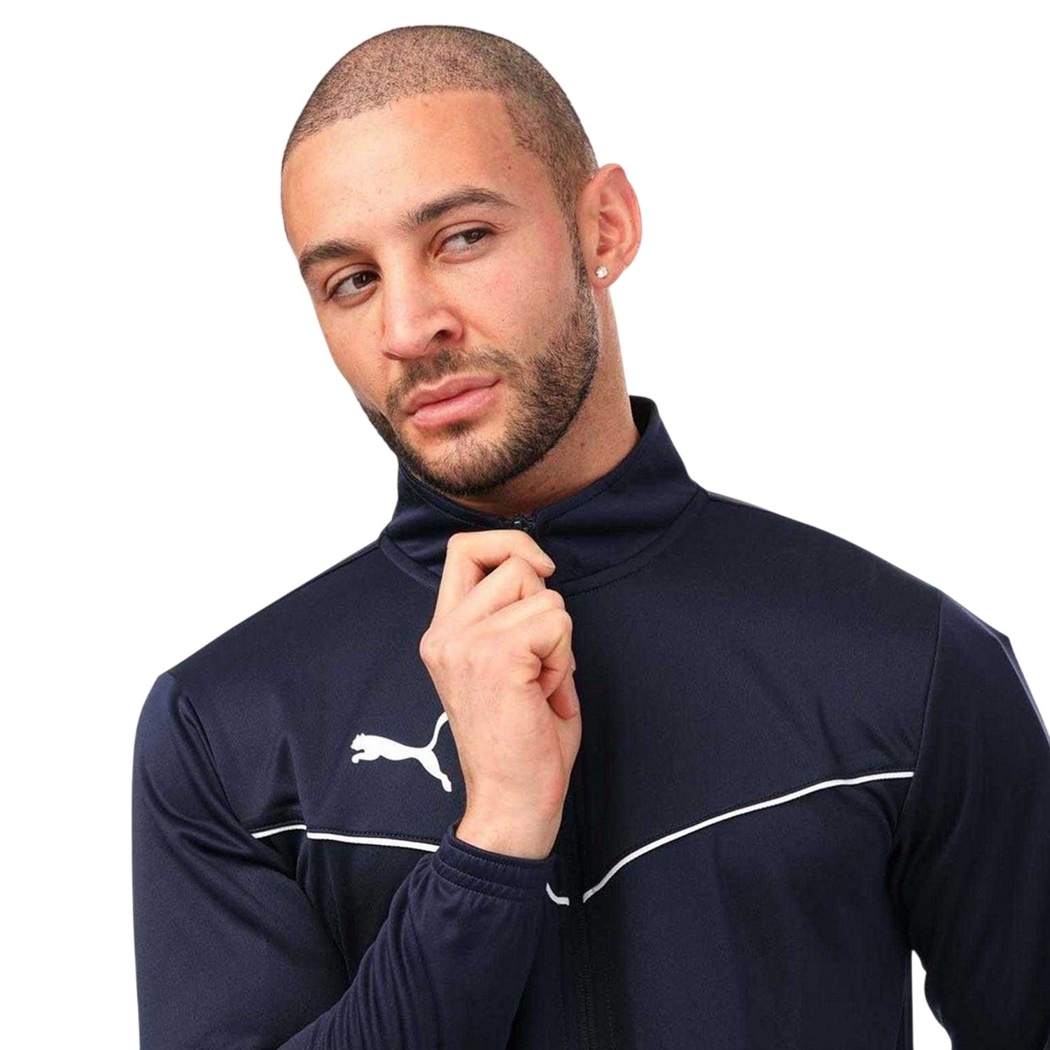 Navy - Side - Puma Mens Team Rise Moisture Wicking Regular Training Jacket