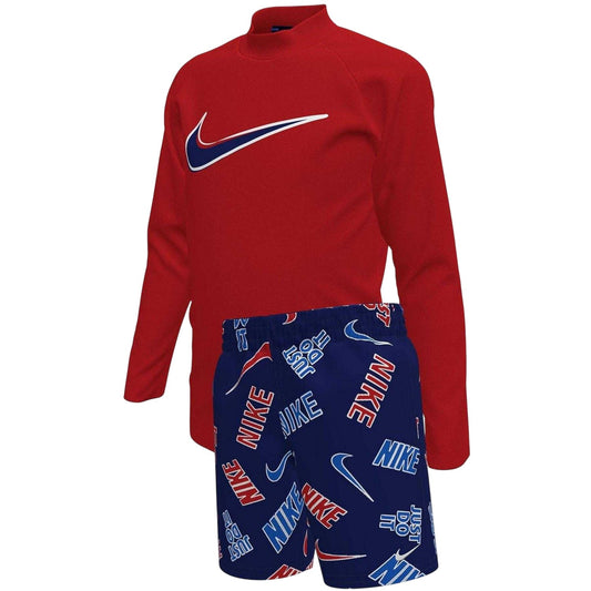Blue-Red - Front - Nike Boys Logofetti Swimwear Set