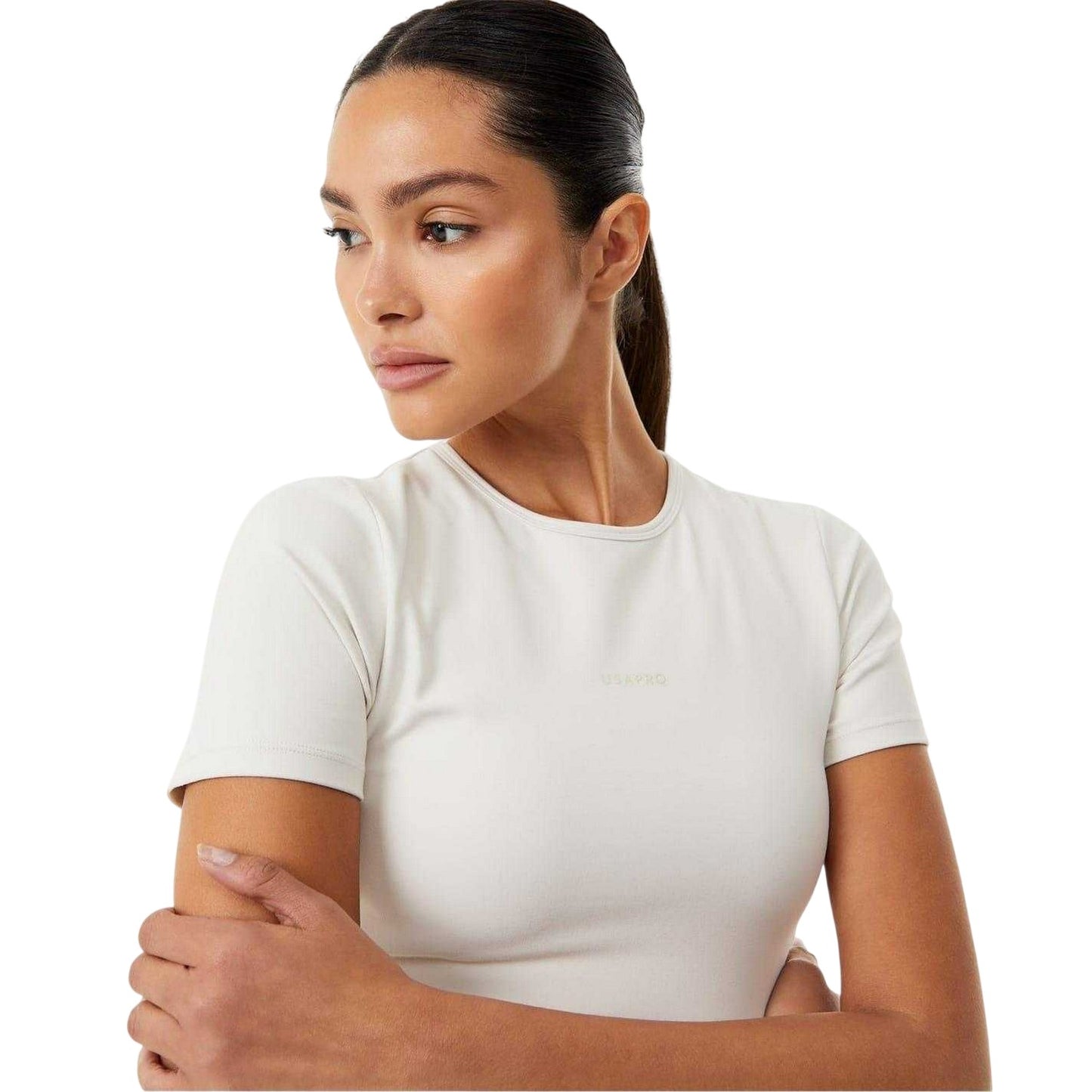 Cream - Side - USA Pro Womens-Ladies Sophie Habboo Cropped T-Shirt