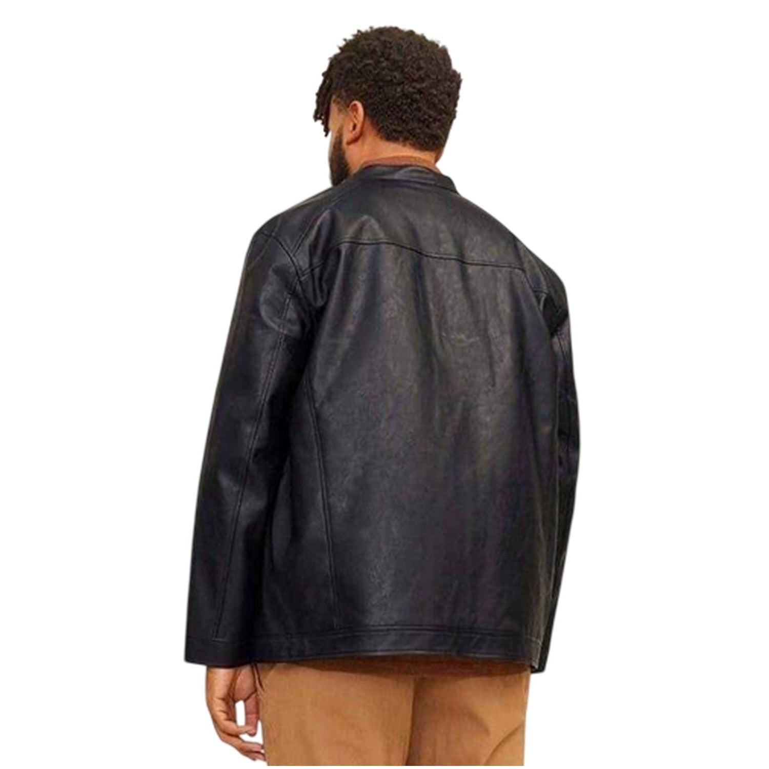 Black - Back - Jack And Jones Mens PU Plus Biker Jacket