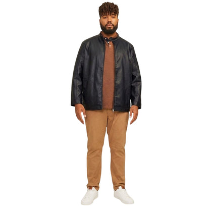 Black - Lifestyle - Jack And Jones Mens PU Plus Biker Jacket