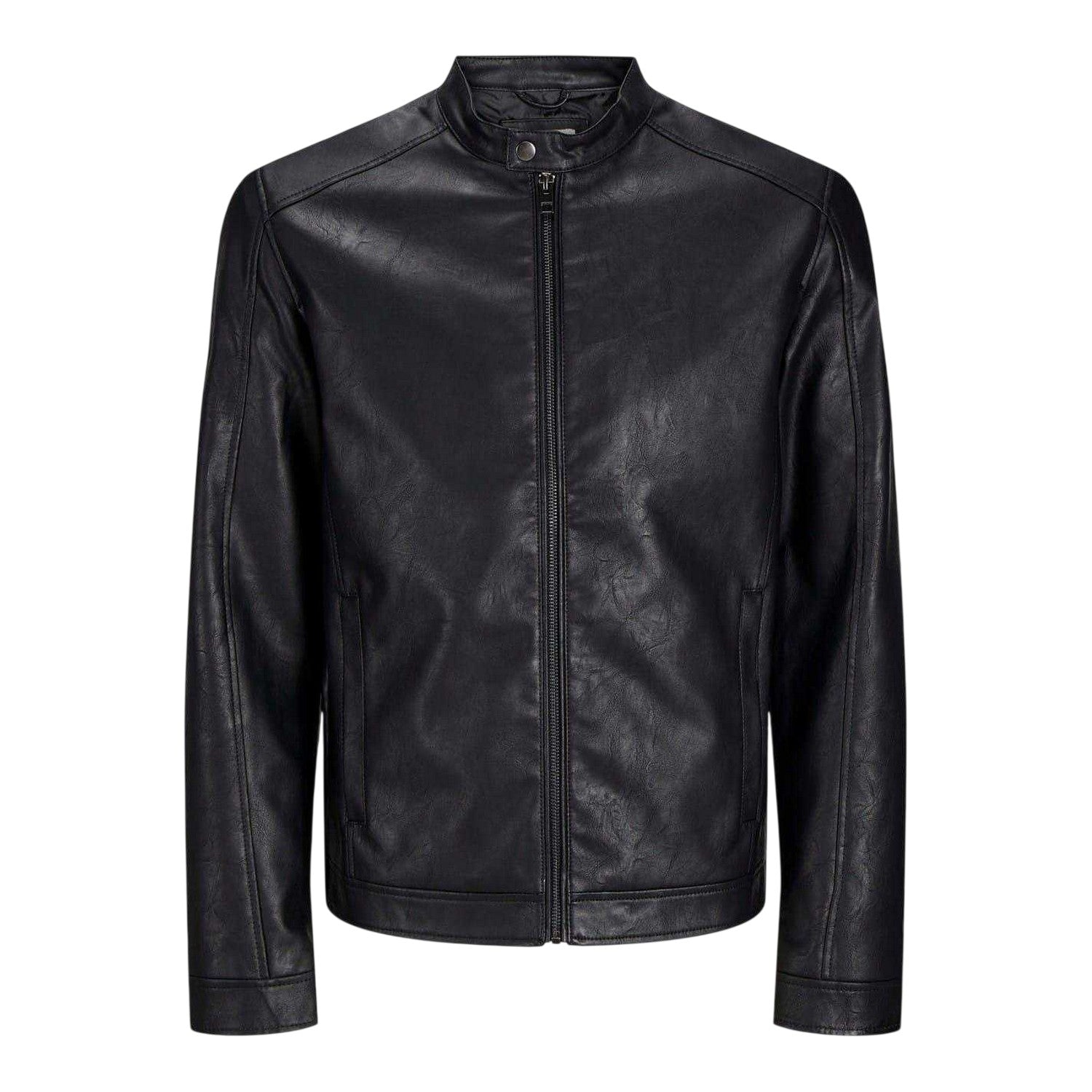 Black - Front - Jack And Jones Mens PU Plus Biker Jacket