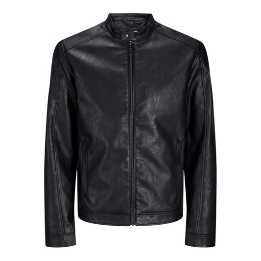 Black - Front - Jack And Jones Mens PU Plus Biker Jacket