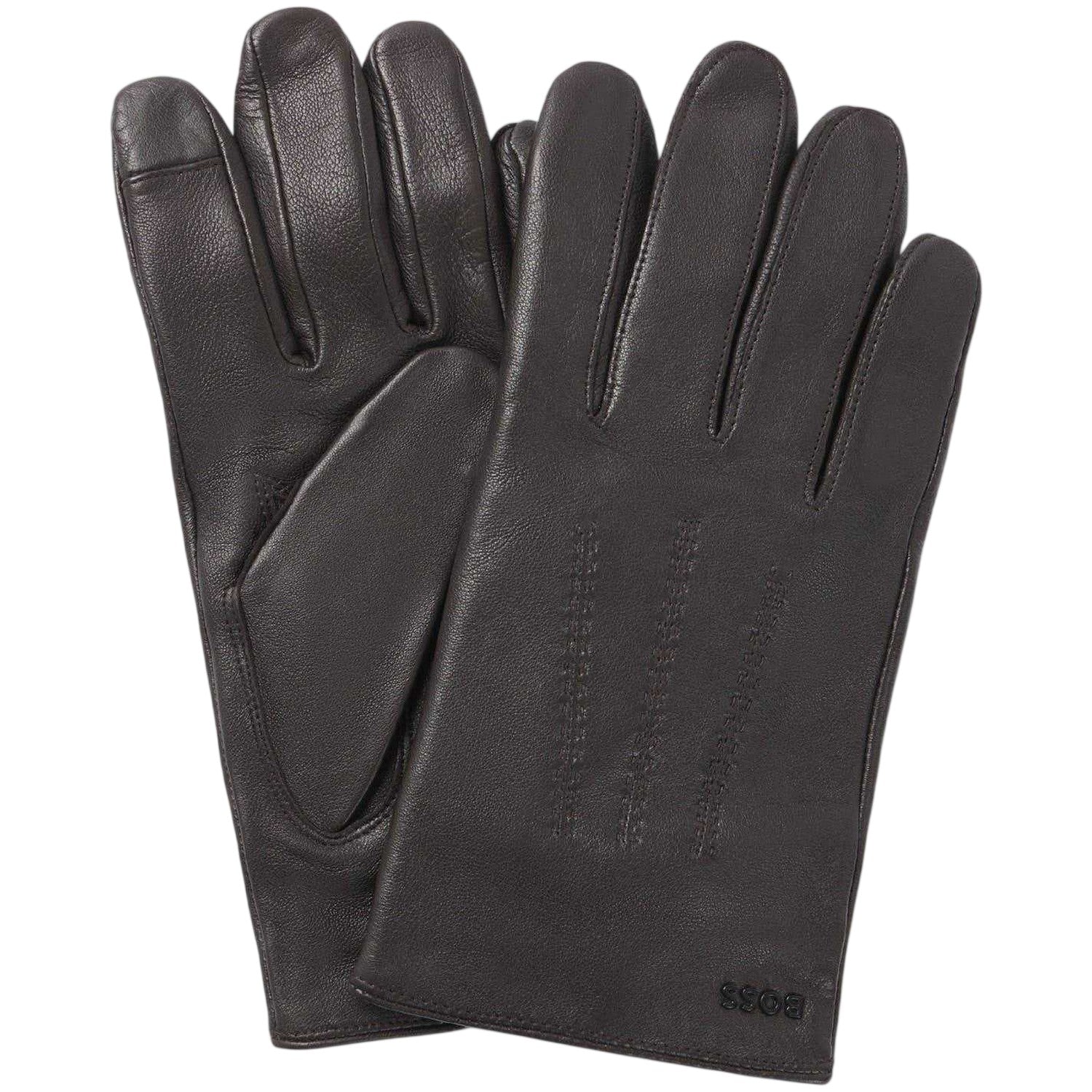 Medium Brown - Lifestyle - Boss Mens Hainz Me Fleece Leather Gloves