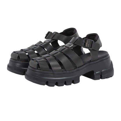 Black - Side - Tommy Jeans Womens-Ladies Fisherman Leather Platform Sandals