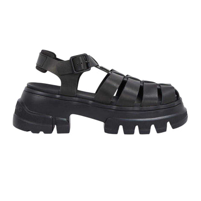 Black - Front - Tommy Jeans Womens-Ladies Fisherman Leather Platform Sandals