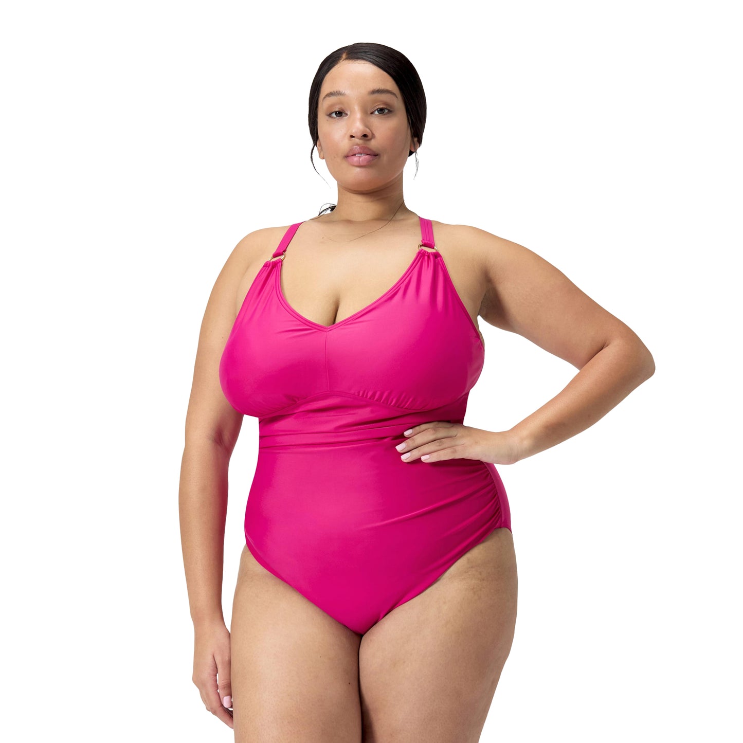 Pink - Front - Speedo Womens-Ladies Shaping V Neck Plus One Piece Swimsuit