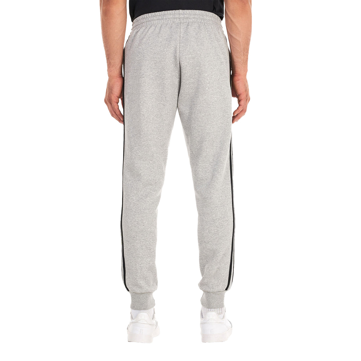 Grey - Back - Adidas Mens Fleece 3 Stripes Cuffed Tapered Jogging Bottoms