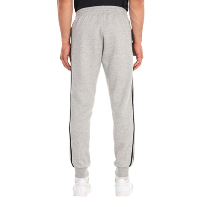 Grey - Back - Adidas Mens Fleece 3 Stripes Cuffed Tapered Jogging Bottoms