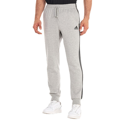 Grey - Side - Adidas Mens Fleece 3 Stripes Cuffed Tapered Jogging Bottoms