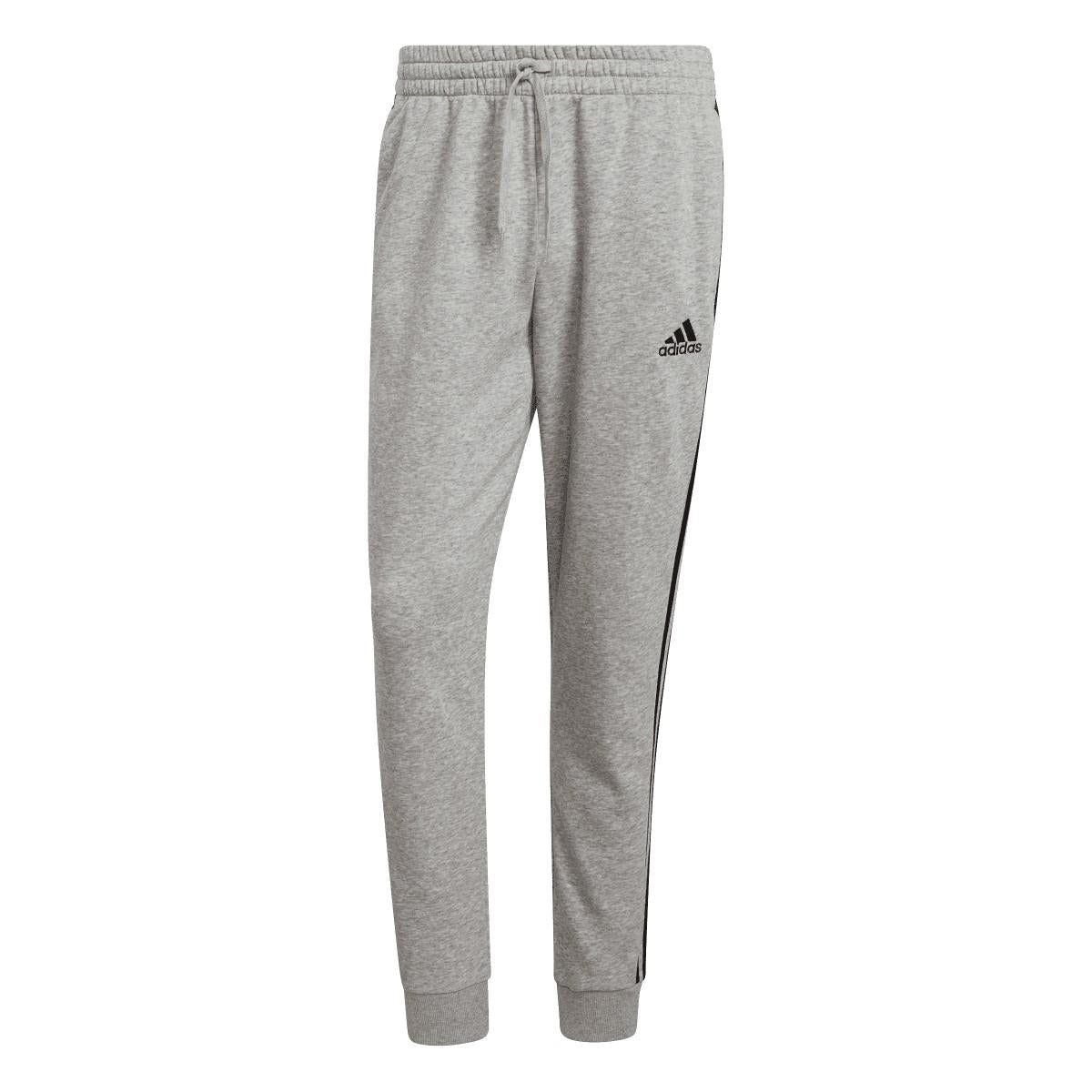 Grey - Front - Adidas Mens Fleece 3 Stripes Cuffed Tapered Jogging Bottoms