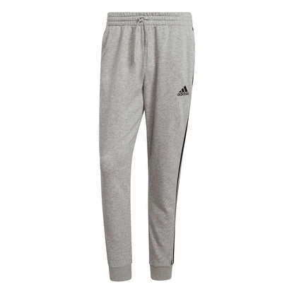 Grey - Front - Adidas Mens Fleece 3 Stripes Cuffed Tapered Jogging Bottoms