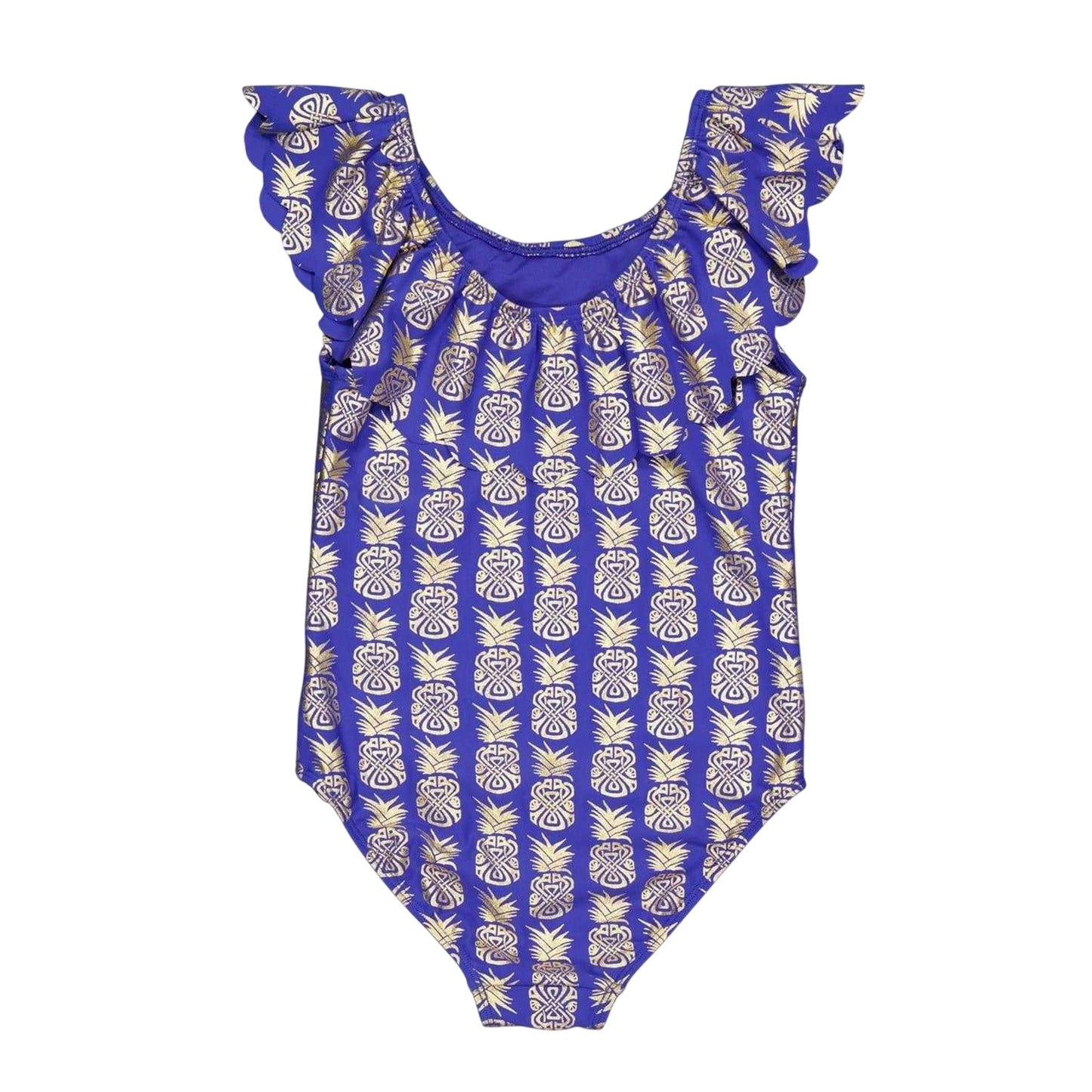 Blue - Front - Biba Girls Geometric Frill One Piece Swimsuit