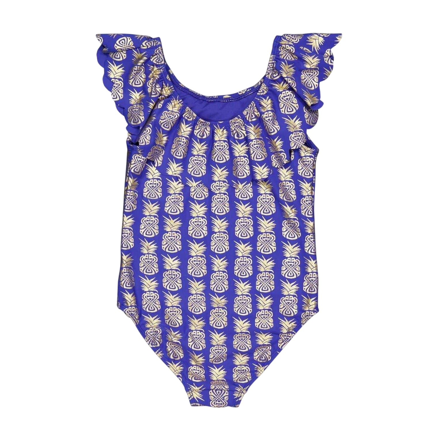 Blue - Front - Biba Girls Geometric Frill One Piece Swimsuit