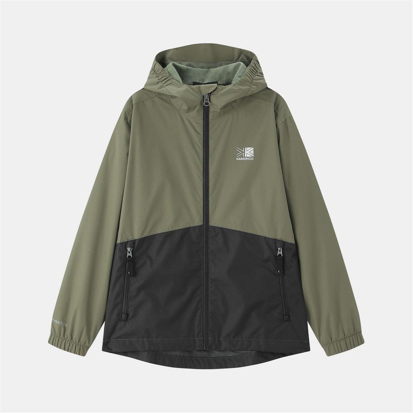 Khaki Green-Black - Front - Karrimor Childrens-Kids Sierra Hooded Waterproof Jacket