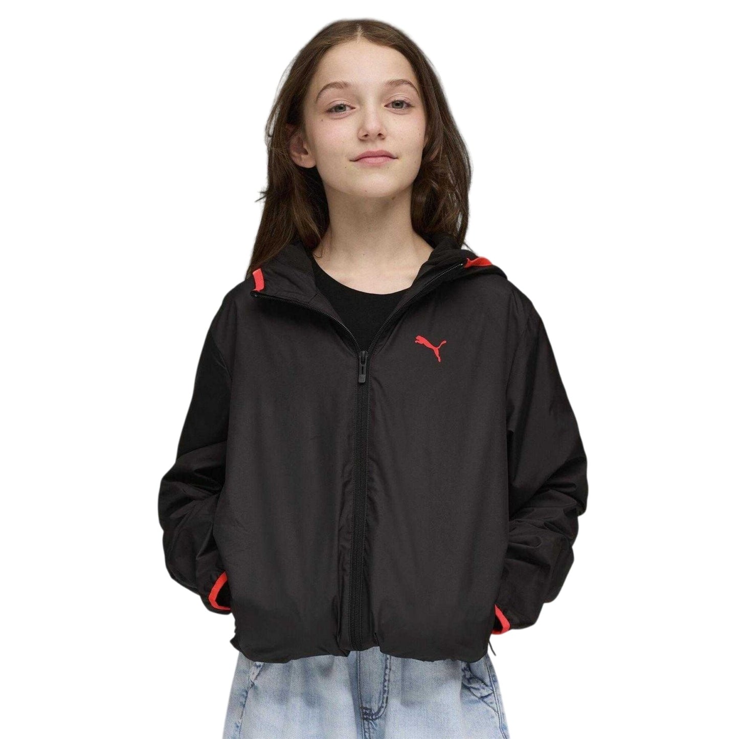 Black-Orange - Side - Puma Childrens-Kids Lightweight Windbreaker