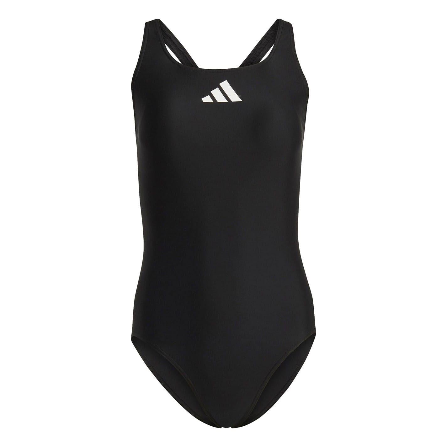 Black - Front - Adidas Womens-Ladies Logo One Piece Swimsuit