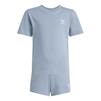 Blue - Front - Adidas Childrens-Kids Logo Cotton T-Shirt & Shorts Set