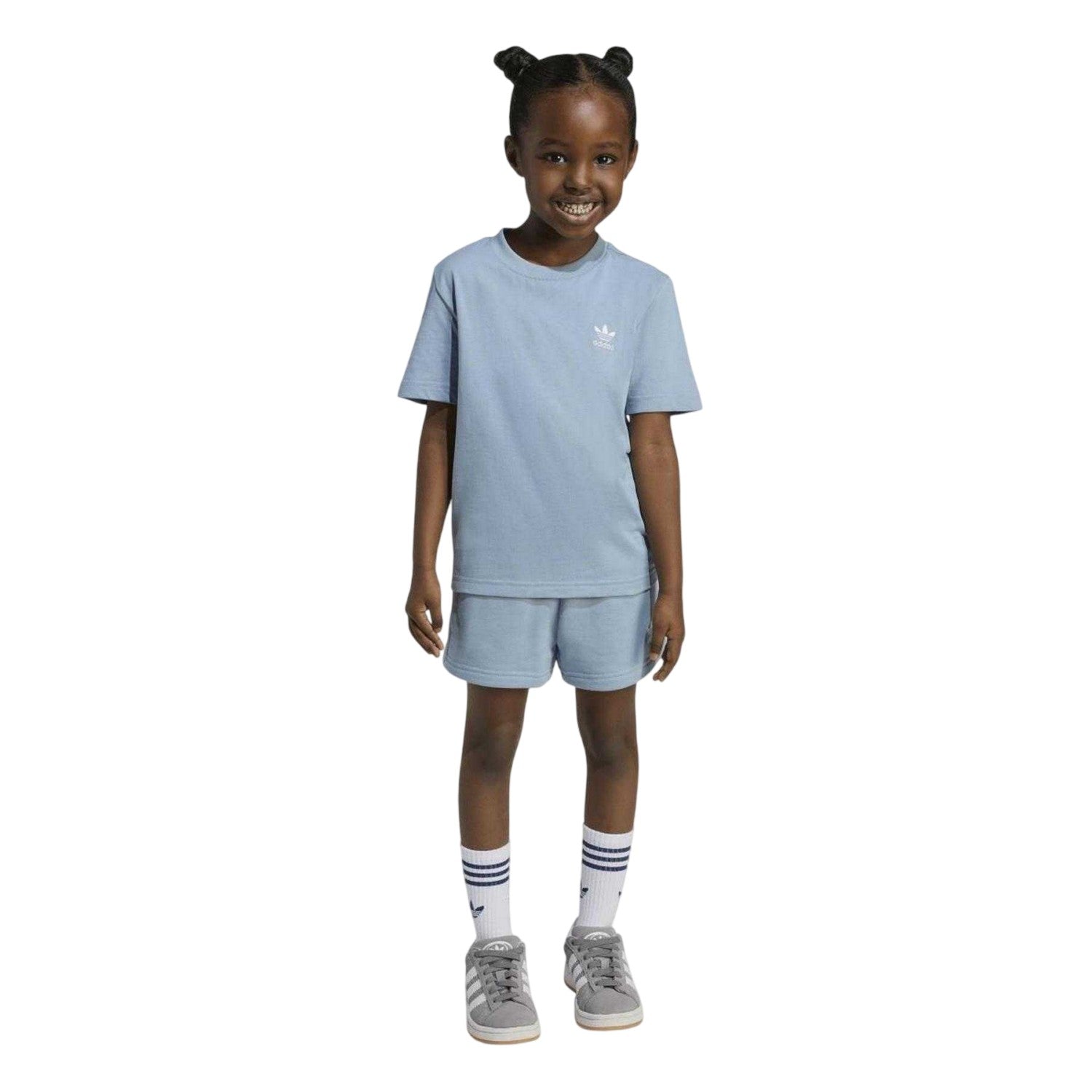 Blue - Lifestyle - Adidas Childrens-Kids Logo Cotton T-Shirt & Shorts Set