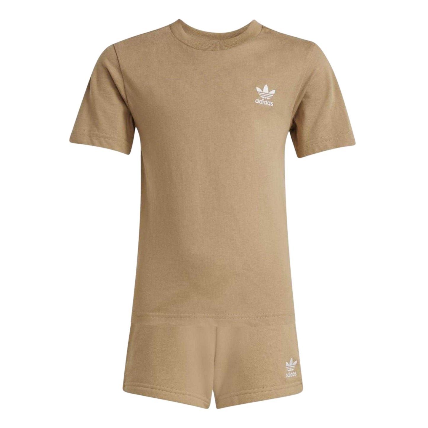 Brown - Front - Adidas Childrens-Kids Logo Cotton T-Shirt & Shorts Set