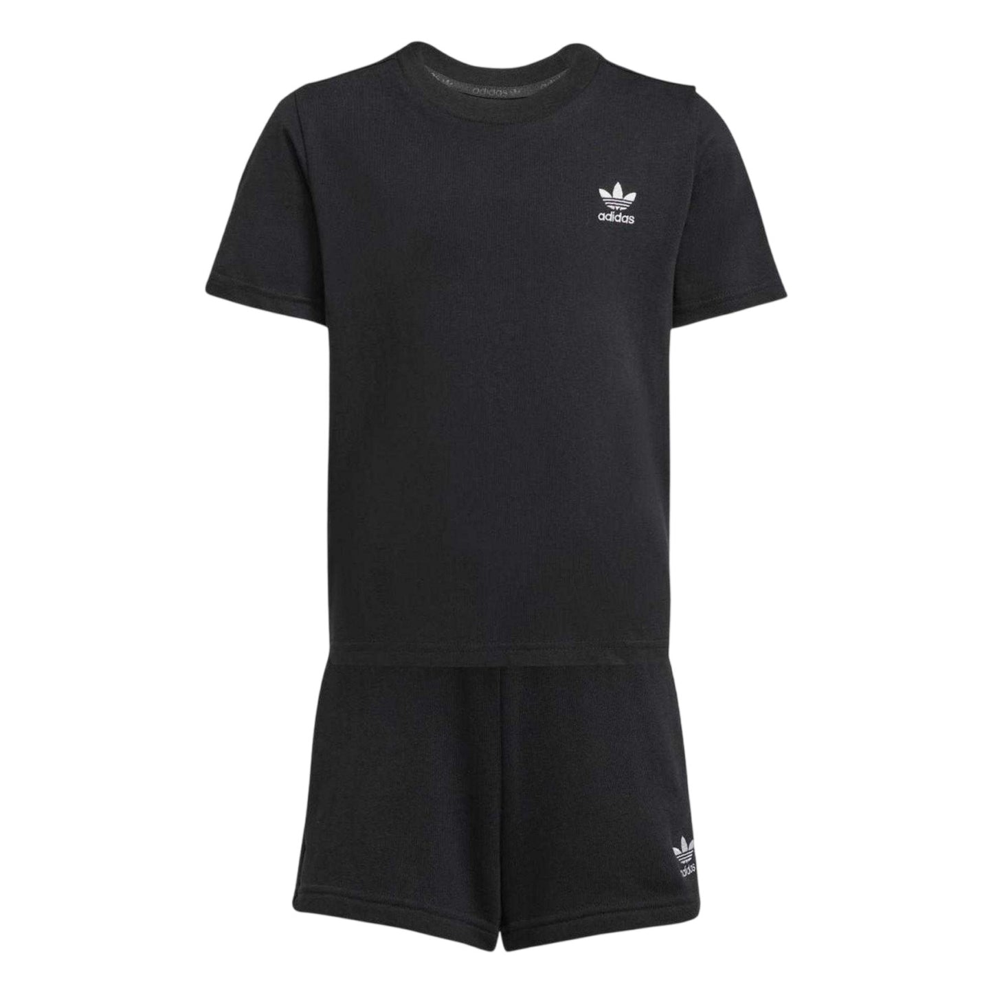Black - Front - Adidas Childrens-Kids Logo Cotton T-Shirt & Shorts Set