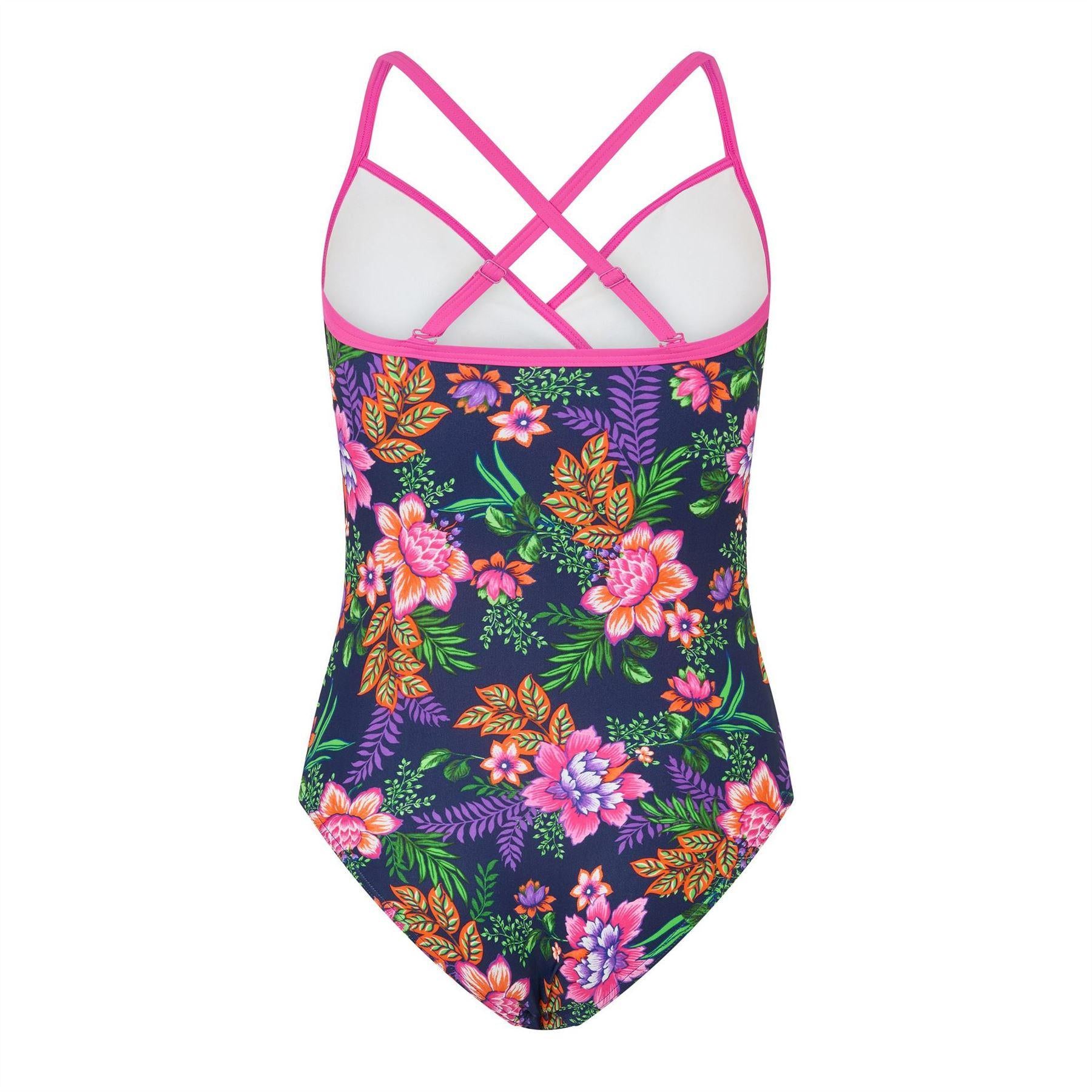 Tropical - Back - Zoggs Womens-Ladies Floral Strappy One Piece Swimsuit