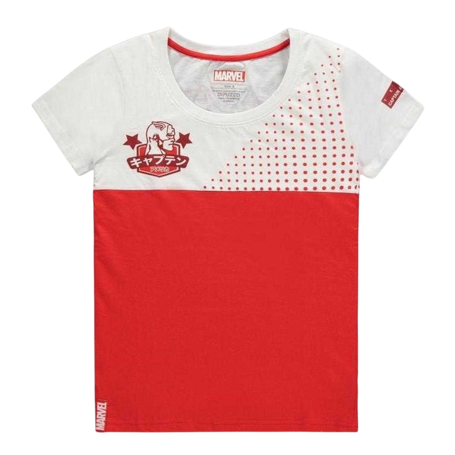 Red-White - Front - Captain America Womens-Ladies Japanese T-Shirt