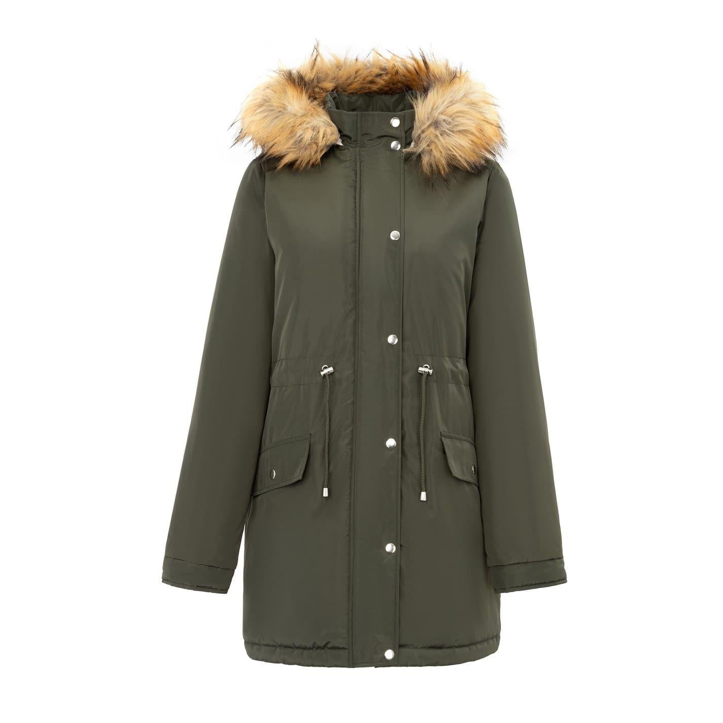 Khaki Green - Front - Miso Womens-Ladies Hooded Full Zip Parka