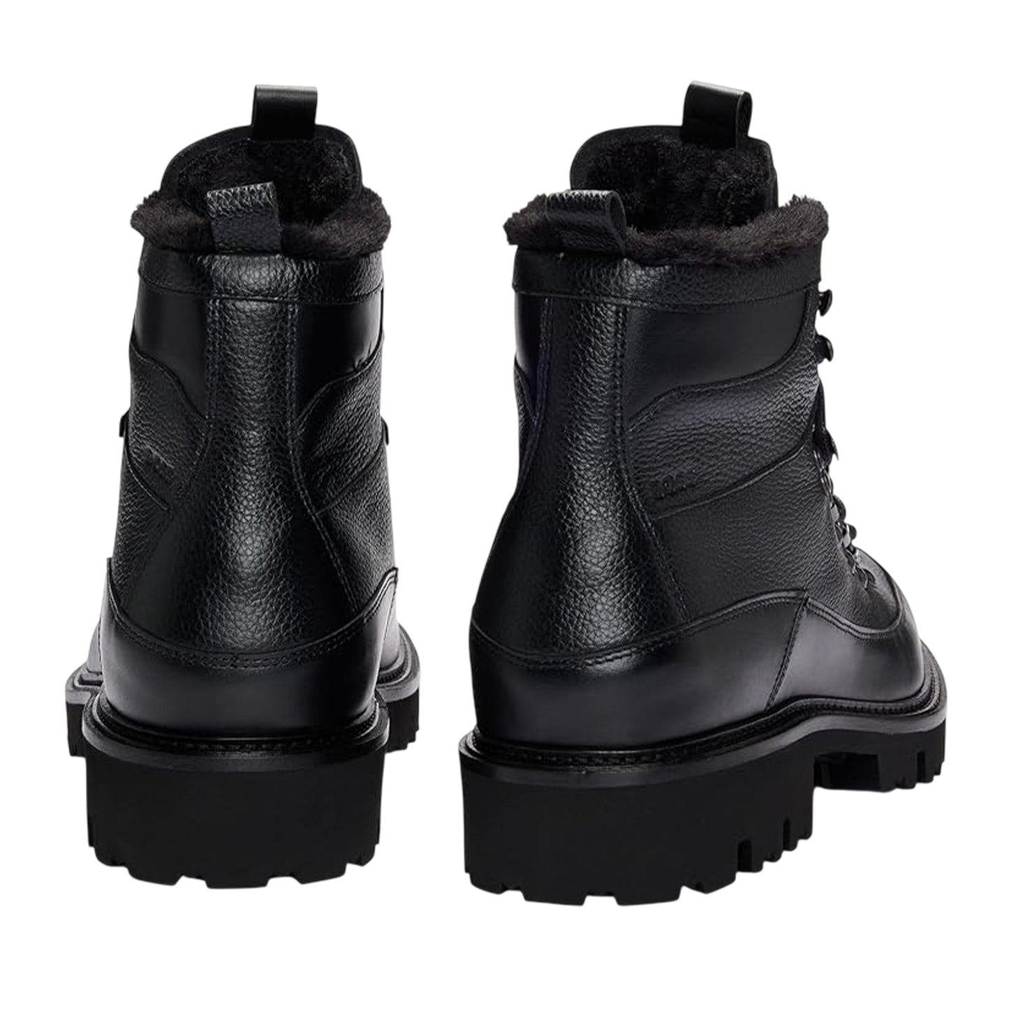 Black - Back - Boss Mens Leather Faux Fur Lined Sandals