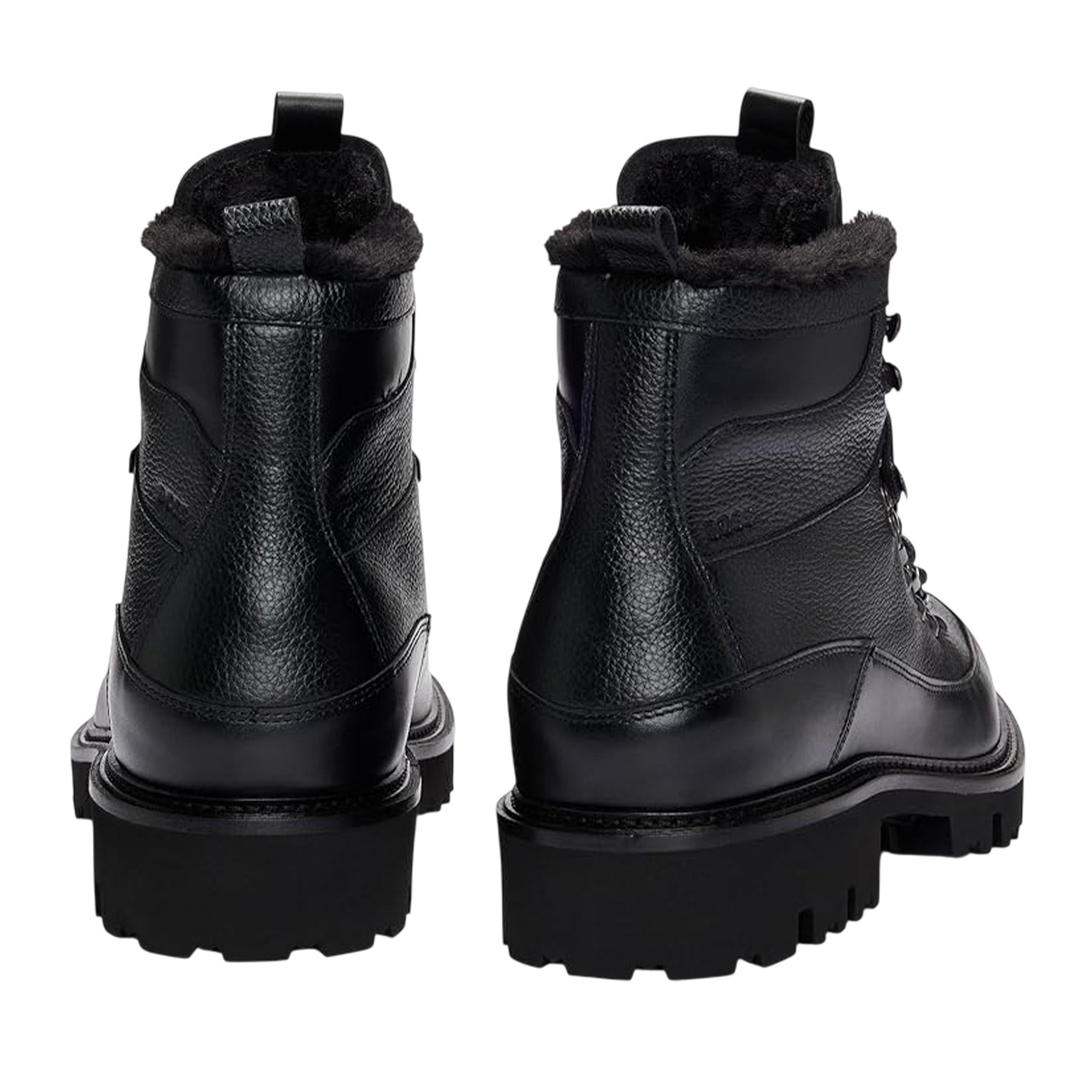 Black - Back - Boss Mens Leather Faux Fur Lined Sandals