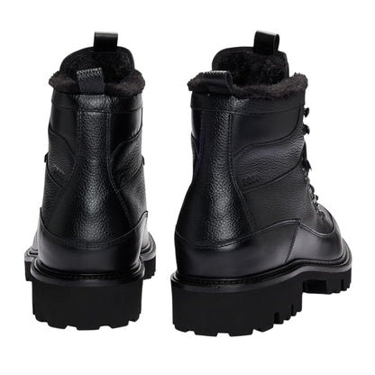 Black - Back - Boss Mens Leather Faux Fur Lined Sandals