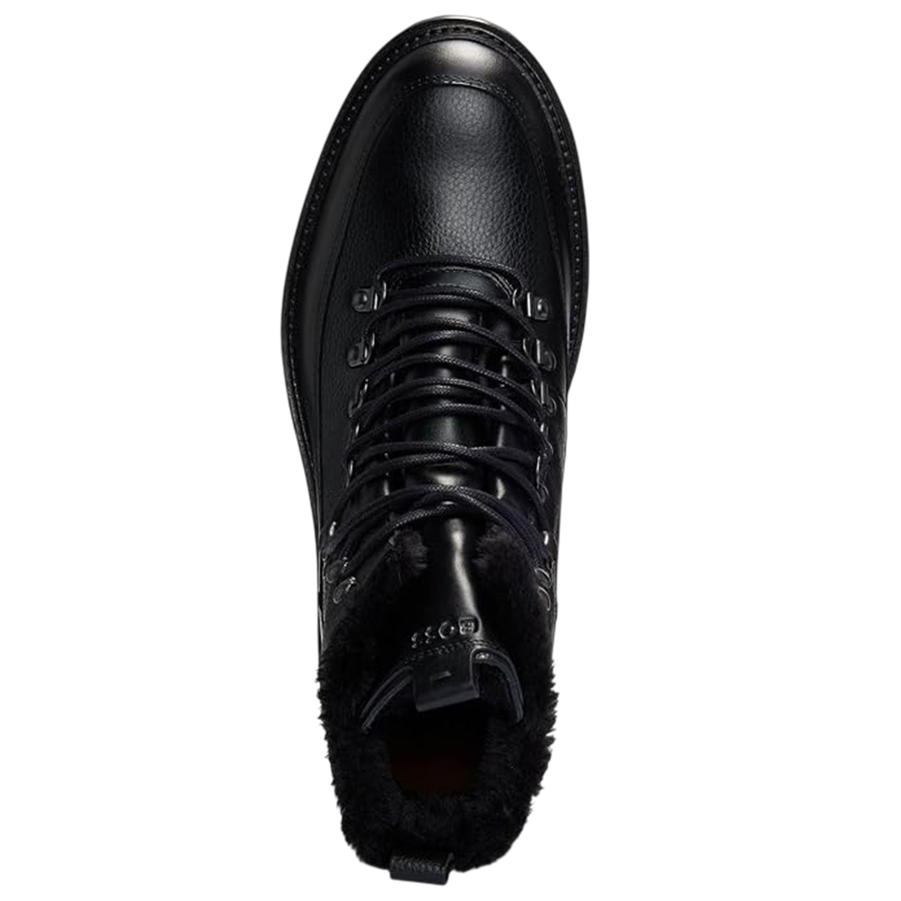Black - Side - Boss Mens Leather Faux Fur Lined Sandals