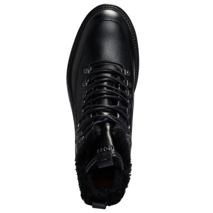Black - Side - Boss Mens Leather Faux Fur Lined Sandals