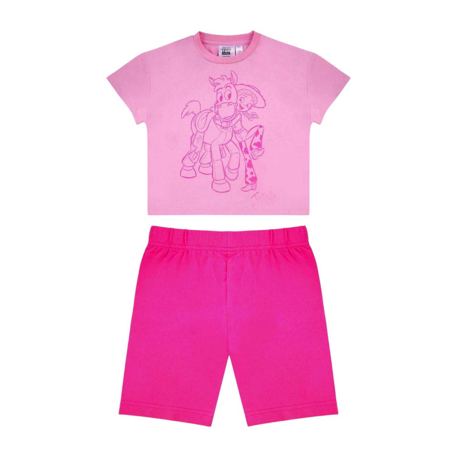 Pink - Front - Toy Story Childrens-Kids Jessie & Bullseye Cotton Blend T-Shirt & Shorts Set