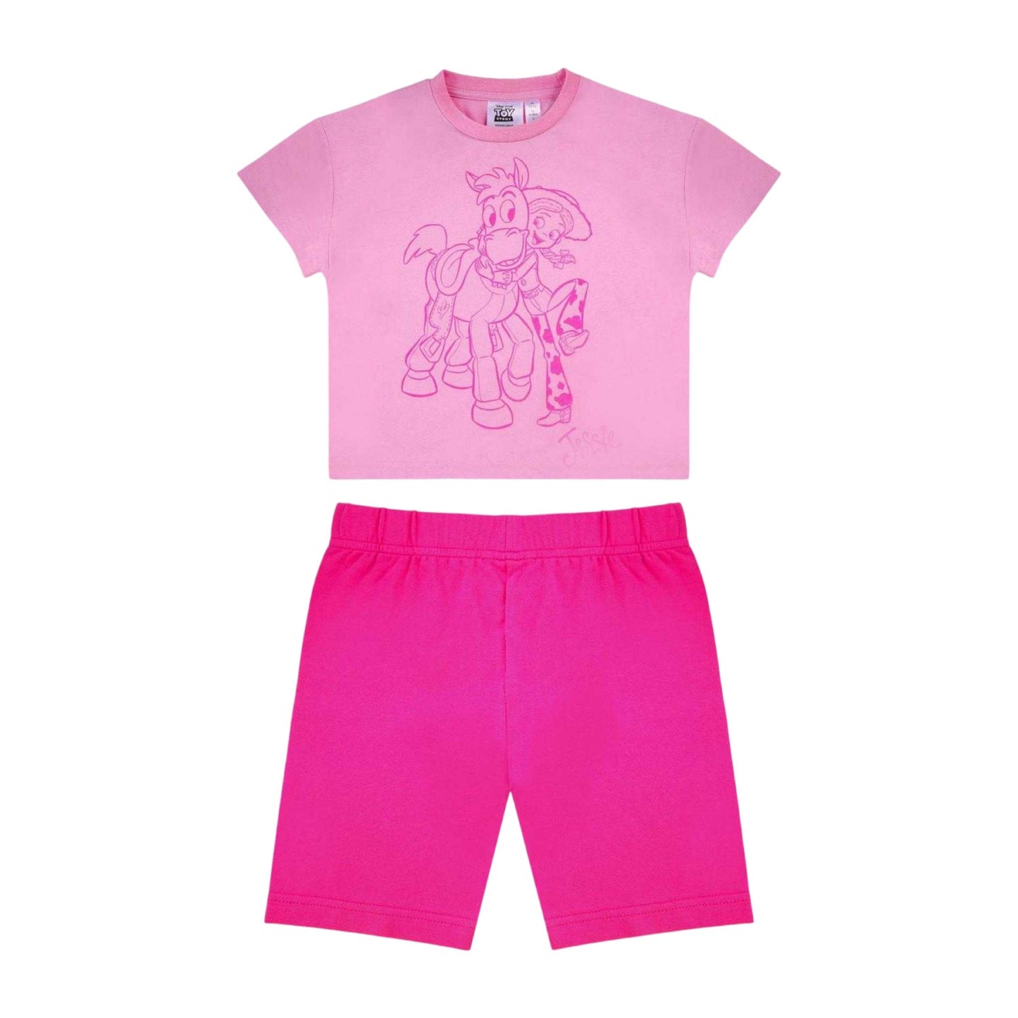 Pink - Front - Toy Story Childrens-Kids Jessie & Bullseye Cotton Blend T-Shirt & Shorts Set