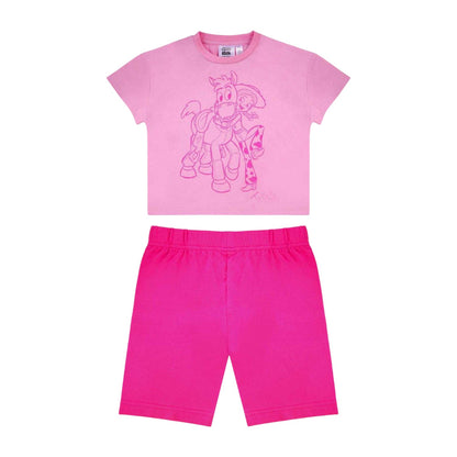 Pink - Front - Toy Story Childrens-Kids Jessie & Bullseye Cotton Blend T-Shirt & Shorts Set