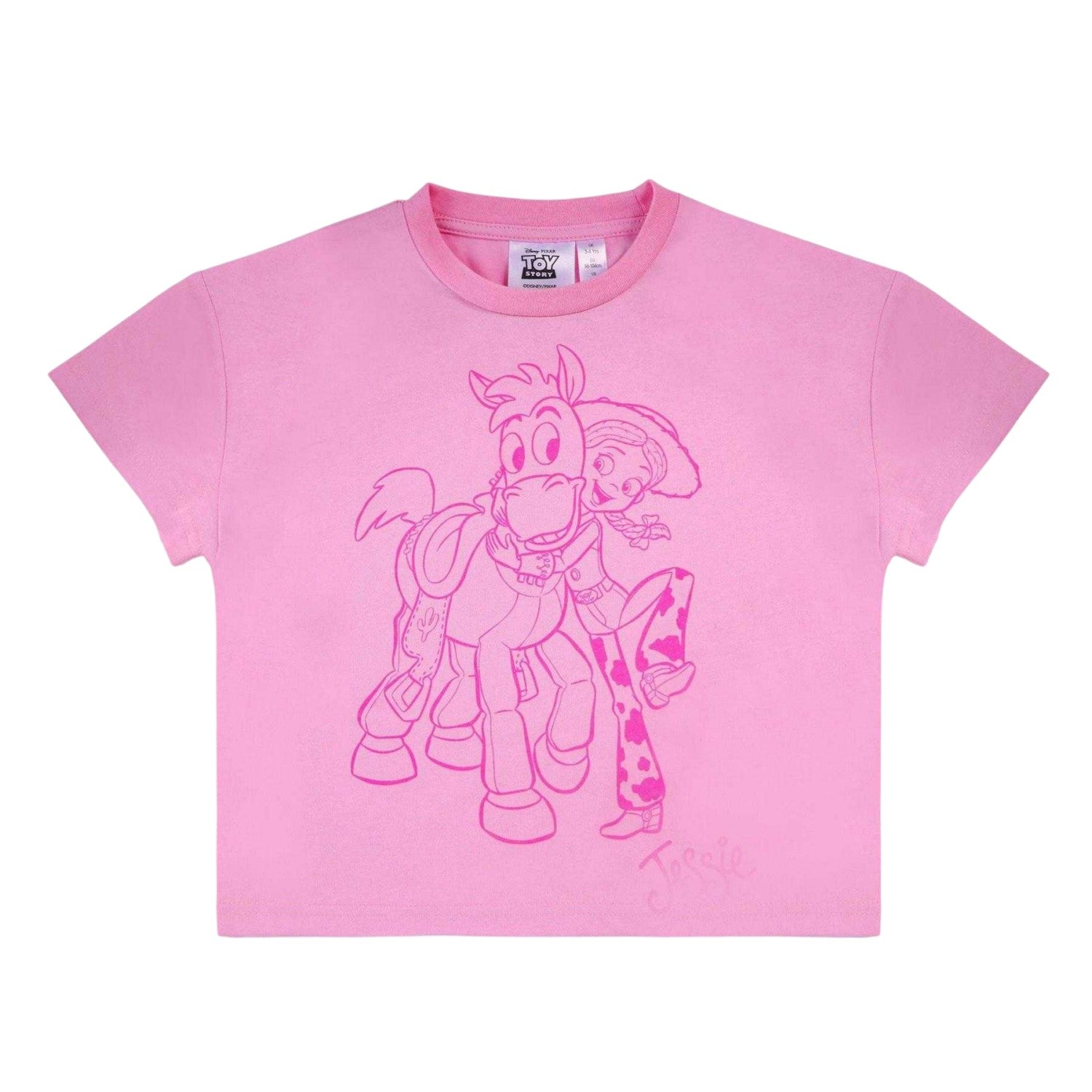 Pink - Back - Toy Story Childrens-Kids Jessie & Bullseye Cotton Blend T-Shirt & Shorts Set
