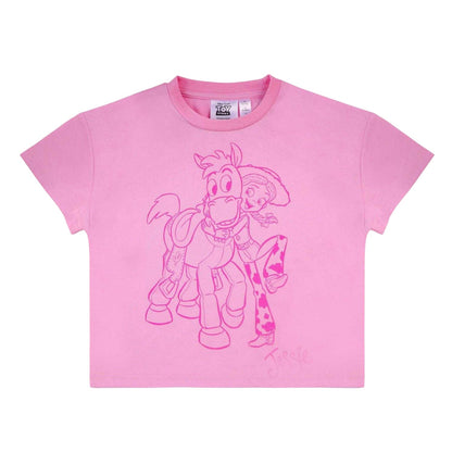 Pink - Back - Toy Story Childrens-Kids Jessie & Bullseye Cotton Blend T-Shirt & Shorts Set