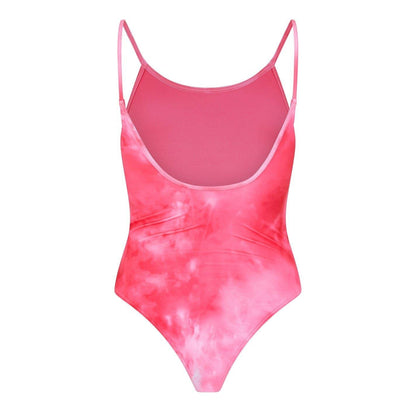 Pink - Back - Adidas Womens-Ladies Tie Dye One Piece Swimsuit