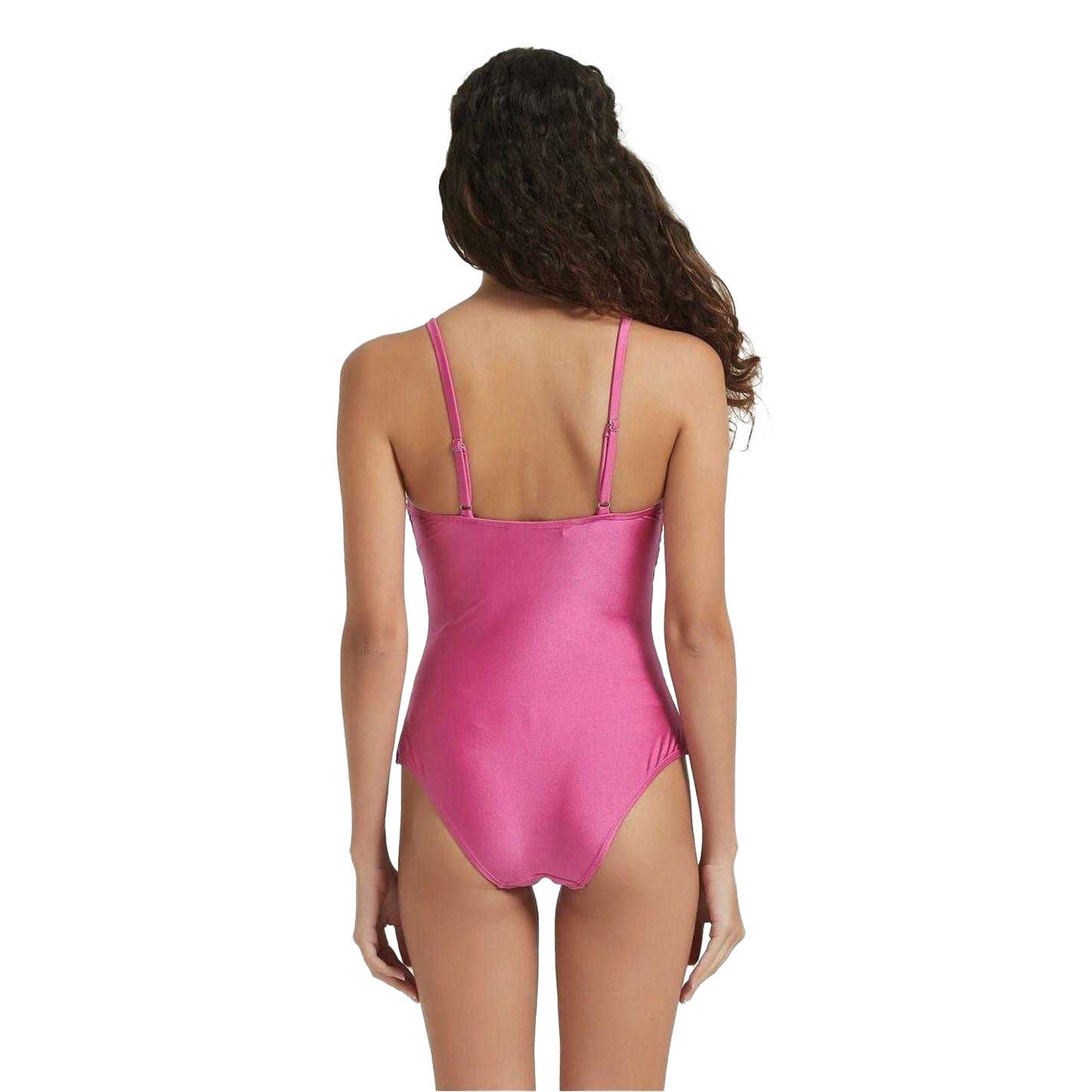 Raspberry - Back - Be You Womens-Ladies Lattice Plunge One Piece Swimsuit