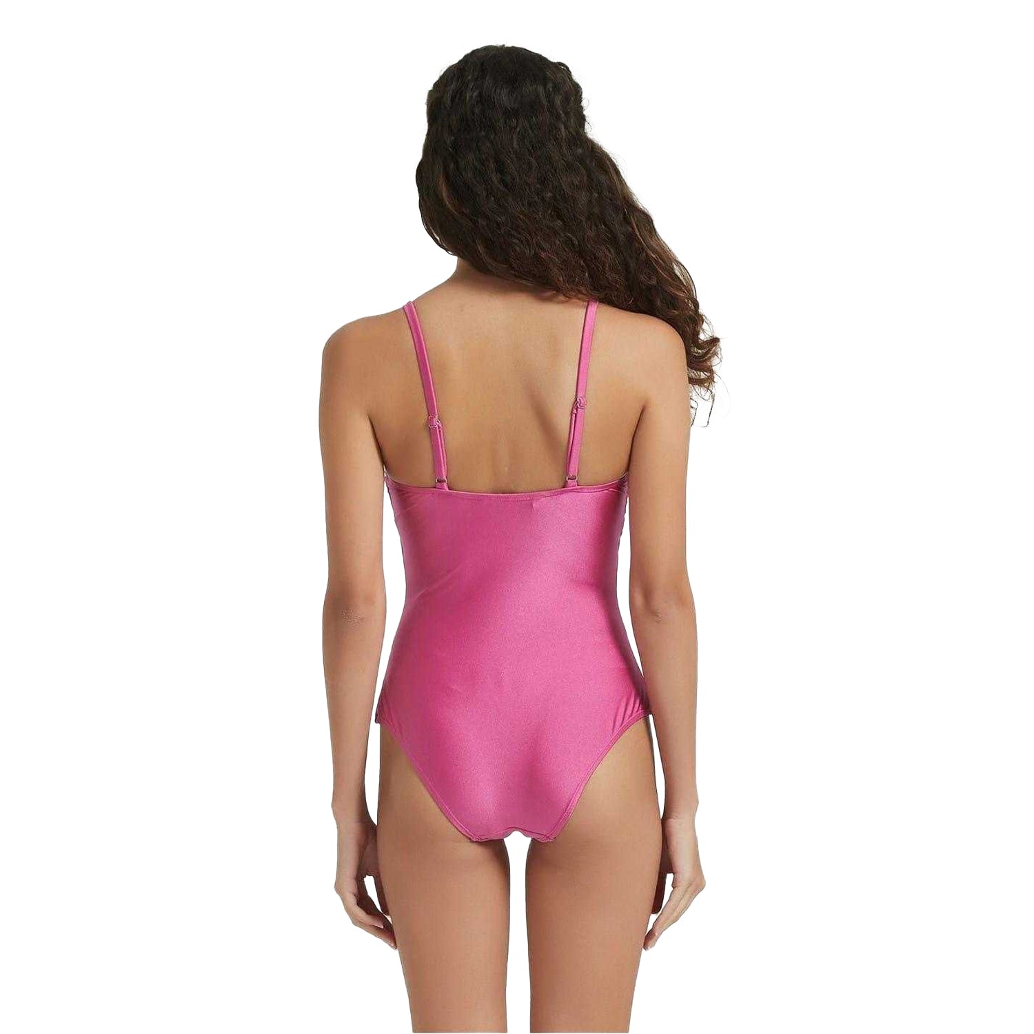 Raspberry - Back - Be You Womens-Ladies Lattice Plunge One Piece Swimsuit