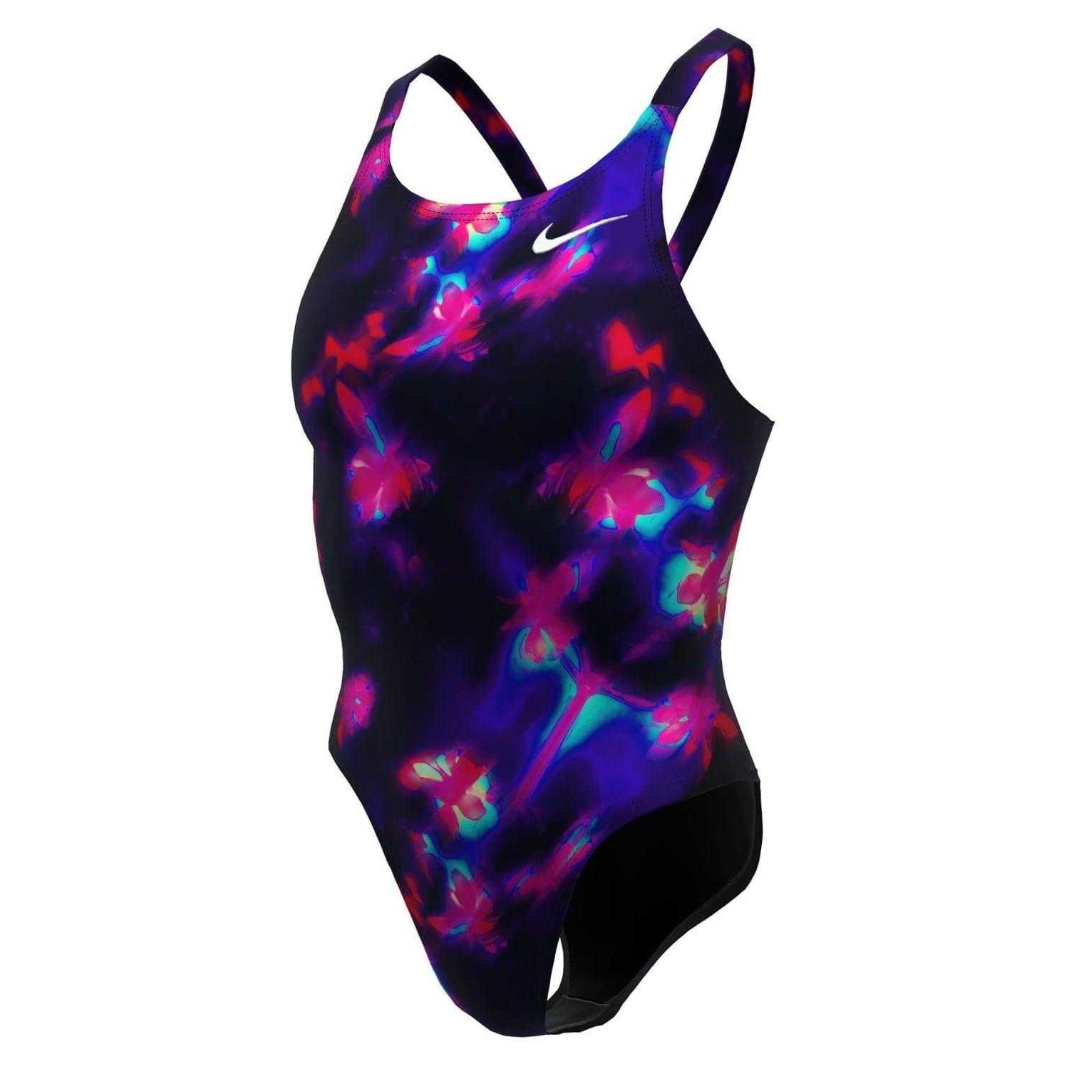 Black - Side - Nike Womens-Ladies Floral Pattern One Piece Swimsuit