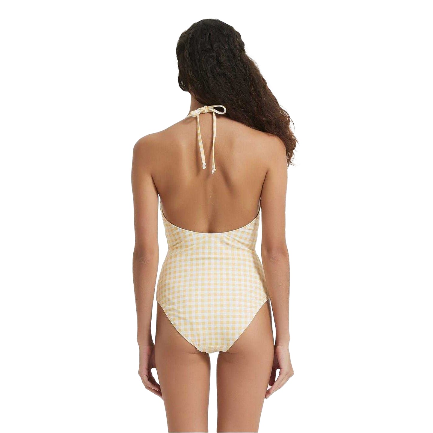 Yellow Print - Back - Be You Womens-Ladies Gingham Cut Out One Piece Swimsuit