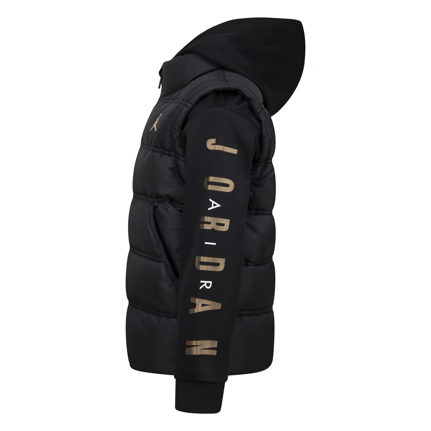 Black-Gold - Side - Nike Childrens-Kids Air Jordan Puffer Jacket