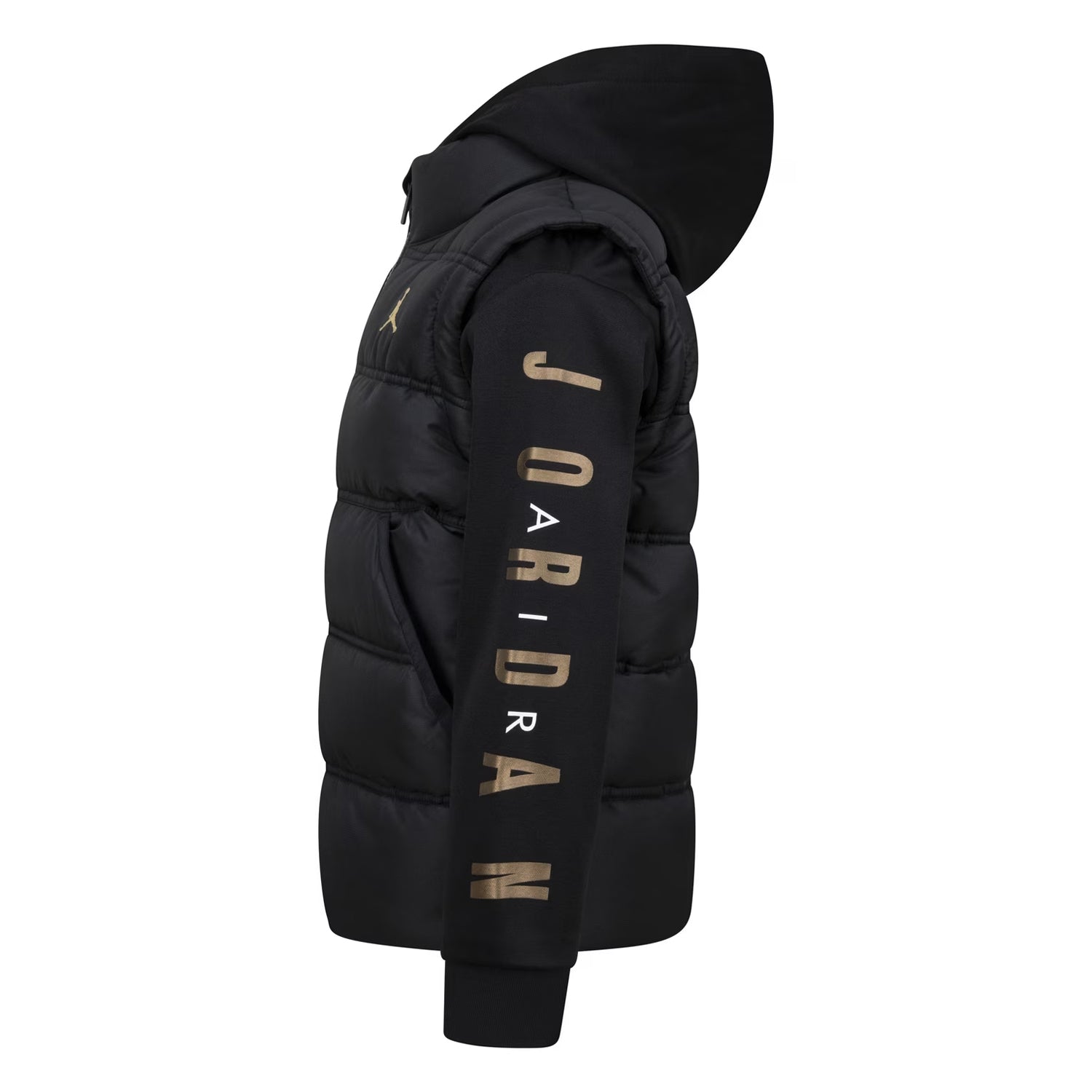 Black-Gold - Side - Nike Childrens-Kids Air Jordan Puffer Jacket