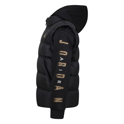 Black-Gold - Side - Nike Childrens-Kids Air Jordan Puffer Jacket